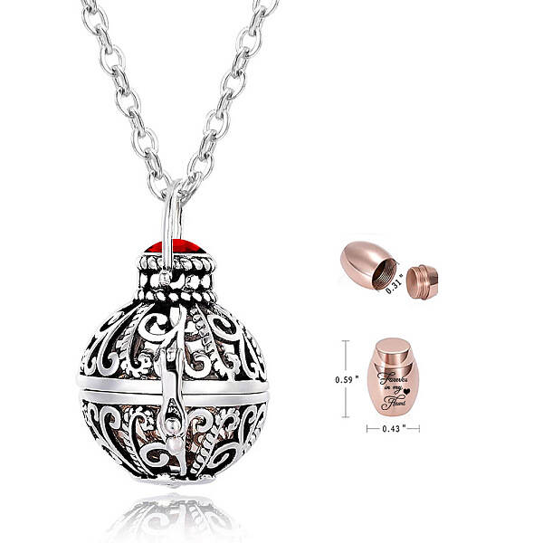 Stainless Steel Round Urn Ashes Pendant Necklace