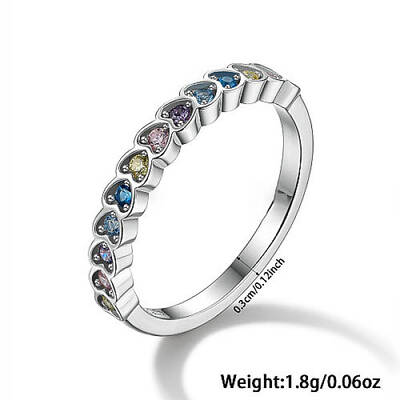 Anti-Tarnish Heart Rhodium Plated Sterling Silver with Colorful Cubic Zirconia Finger Rings for Women