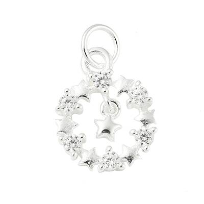 925 Sterling Silver Micro Pave Clear Cubic Zirconia Star Ring Charms