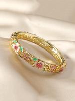 Random Flower Design Cuff Bangle, 2024 New Style Fashionable Trendy Stack Bangle for Women for Party, Daily Clothing Decor, T...