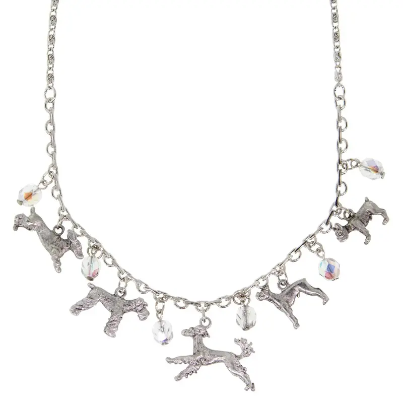 Silver Tone Clear Crystal Beaded Multi Dog Drop Necklace 16\