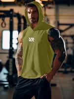 Men's Geometric Print Hooded Cycling Tank Top, Regular Fit Comfy Breathable Sleeveless Sports Top, Activewear & Sportswear fo...
