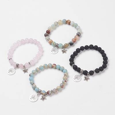 Natural & Synthetic Mixed Stone Stretch Bracelets