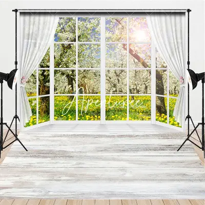 Aperturee Spring Window Scene Wood Floor Combo Set Backdrop, 7 x 5 ft / 7 x 5 ft, 97.4 USD, combo set backdrops, AH0B735-D, C...