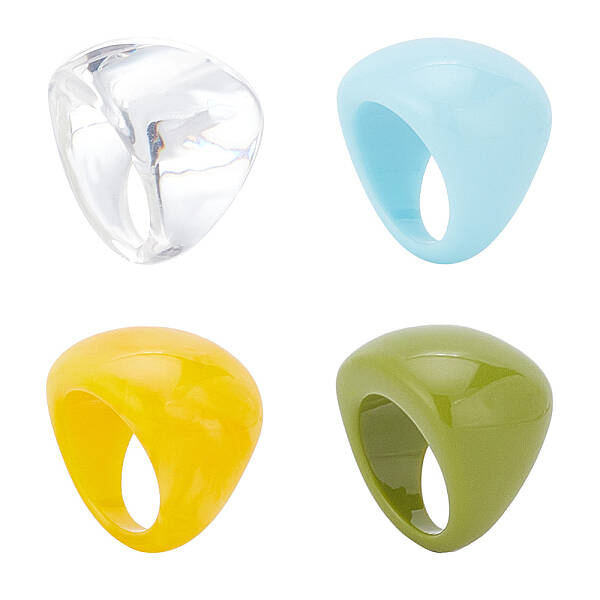 4Pcs 4 Colors Resin Plain Wide Dome Finger Rings Set for Women