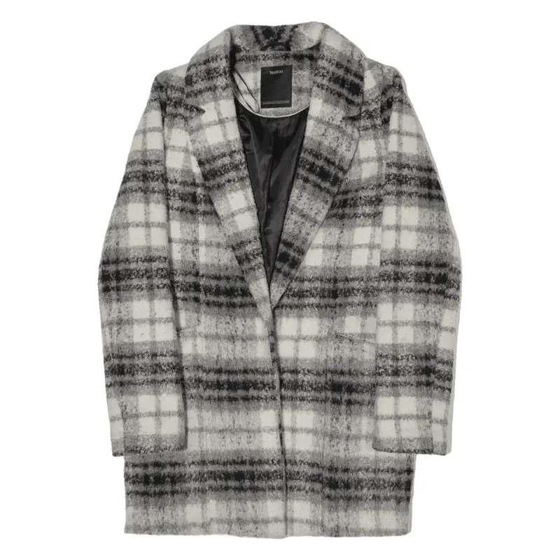 YESSICA Overcoat Jacket Grey Wool Check Womens S