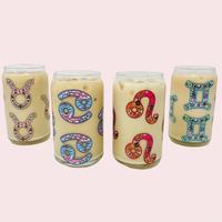Zodiac Glass Cups- Lid + Straw included