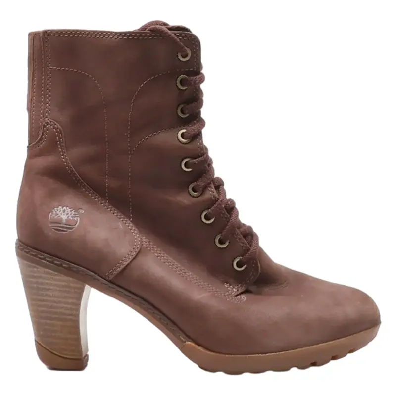 TIMBERLAND Block Heel Lace-Up Boots Brown Leather Womens UK 5.5