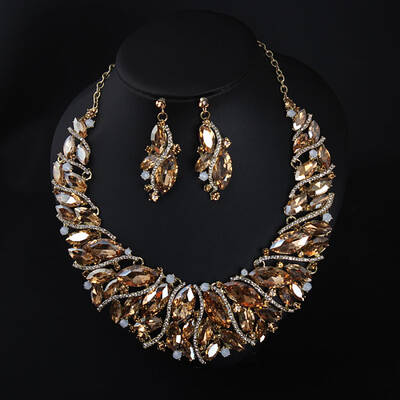 Alloy Rhinestone Pendant Necklaces & Teardrop Stud Dangle Earring Sets for Women
