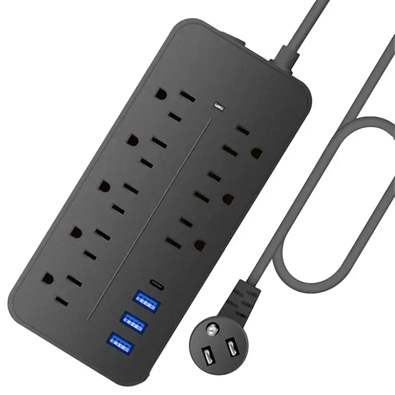 Dazone US Wall Mountable USB Surge Protector Power Strip 8 Outlet Plugs + 4 USB Ports