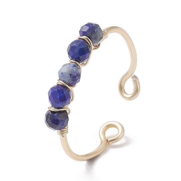 Copper Wire Wrapped Natural Lapis Lazuli Open Ring