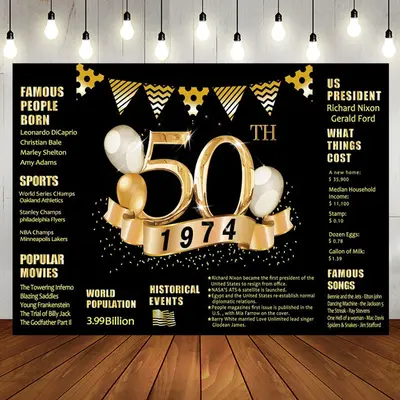 Golden legend Balloon Happy 50th Birthday Backdrop - Aperturee