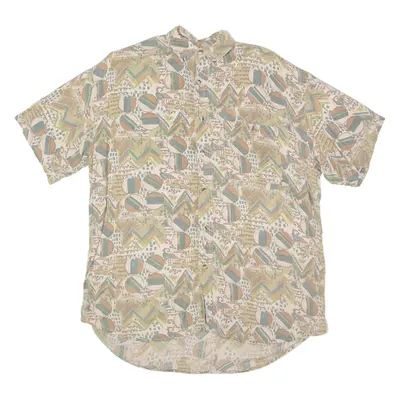 SIZE UP Mens Shirt Brown Viscose 90s Crazy Pattern XL