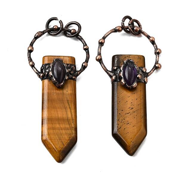 Natural Tiger Eye & Amethyst Sword Shape Big Pendants
