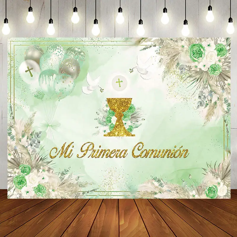 Green Boho Dried Floral Balloons Batpism Backdrop - Aperturee