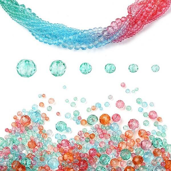6 Styles Gradient Color Transparent Painted Glass Beads Strands