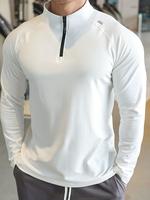 Men's Letter Print Half Zip Up Long Sleeve Tee, Regular Fit Casual Comfy Breathable Quick Drying T-shirt for Gym Workout Hiki...