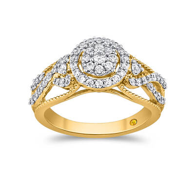 Vintage Themed Lab Grown Halo Diamond Engagement Ring | 14K Yellow Gold 3/4 CT. TW.