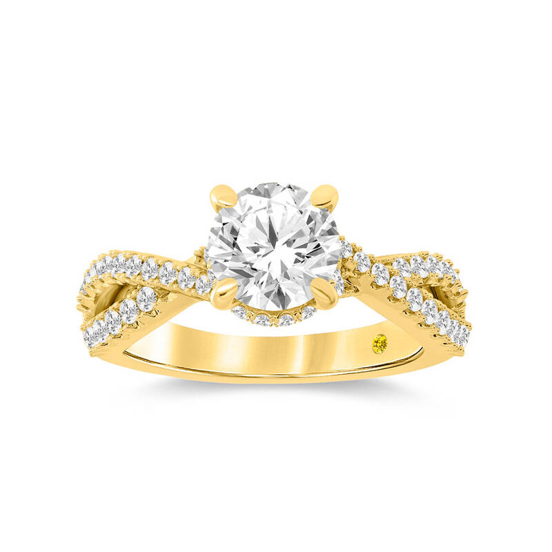 Zora Twisted Pavé Shank Round Lab Grown Diamond Engagement Ring | 18K Yellow Gold 4 CT. TW.