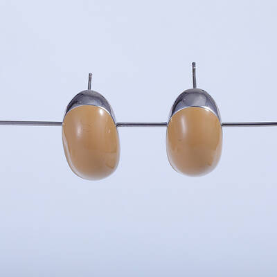 Camel-colored Oval Brass Stud Earrings