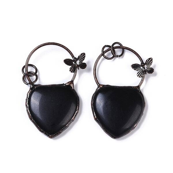 Natural Obsidian Heart Big Pendants