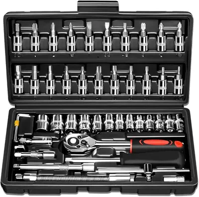 46Pcs Tool Set, Car Repair Machinery Tools, Household Machinery Tools, Car and Bicycle Repair Tools, 1/2 * 1/4 \