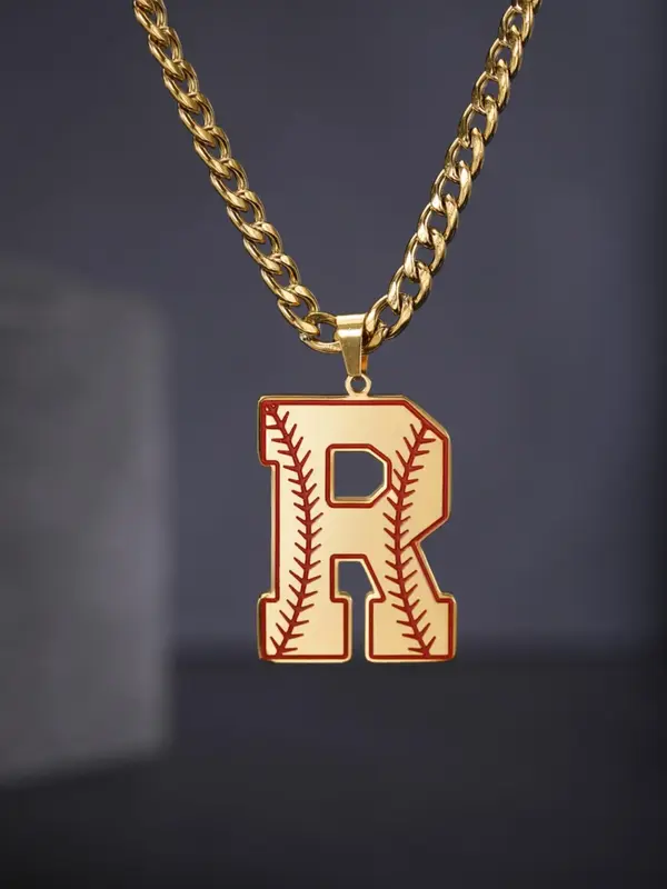 Punk Style Letter Charm Pendant Cuban Link Chain Necklace, Stainless Steel Necklace, Fashion Matching Jewelry Accessories for...