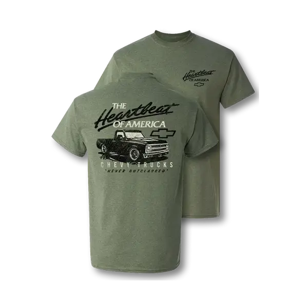 Chevy Trucks Never Outclassed Heartbeat of America Vintage Graphic T-Shirt Cotton Casual Crewneck Shortsleeve Menswear Top Po...