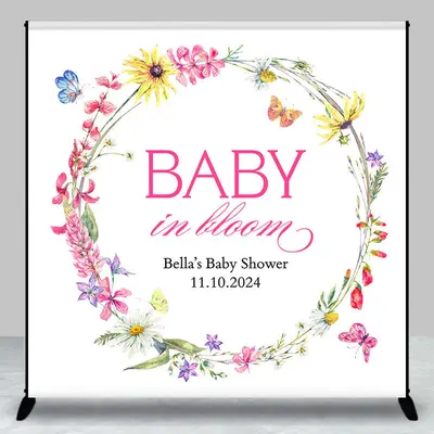 Wreath Baby In Bloom Custom Gender Reveal Backdrop