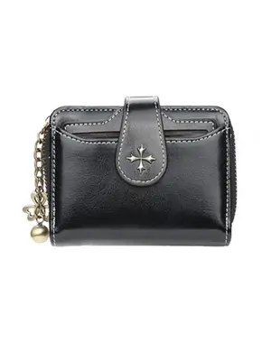 Women's Elegant Flower Decor Short Wallet with 2 Small Pendants, Fashionable Zipper Card Holder, Casual Versatile Wallet for ...