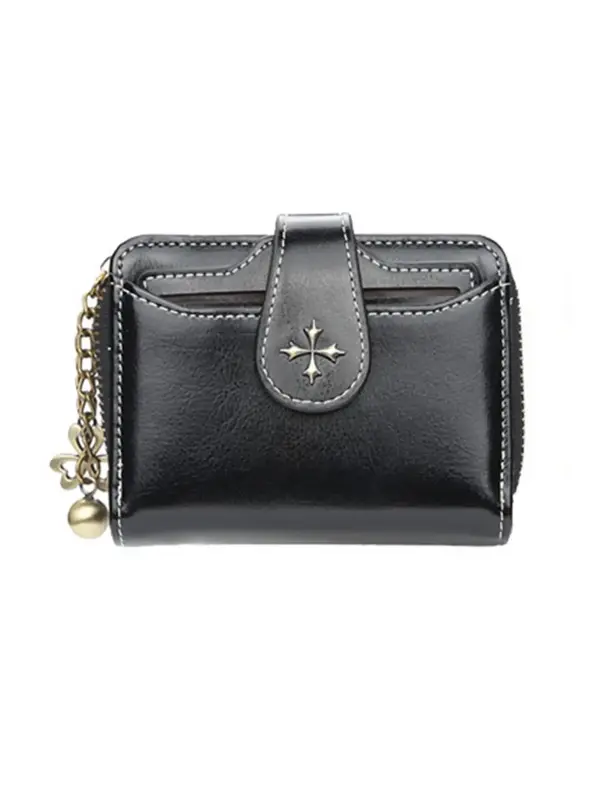 Women's Elegant Flower Decor Short Wallet with 2 Small Pendants, Fashionable Zipper Card Holder, Casual Versatile Wallet for ...