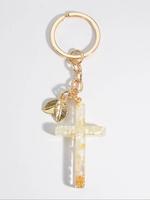 Fashion Cross & Leaf Design Keychain for Car Keys, Cute Resin Pendant Keychain for Women & Men, Trendy All-match & Exquisite...