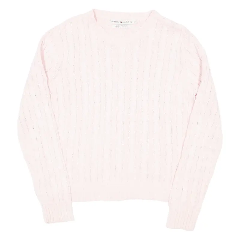 TOMMY HILFIGER Womens Jumper Pink Cable Knit L