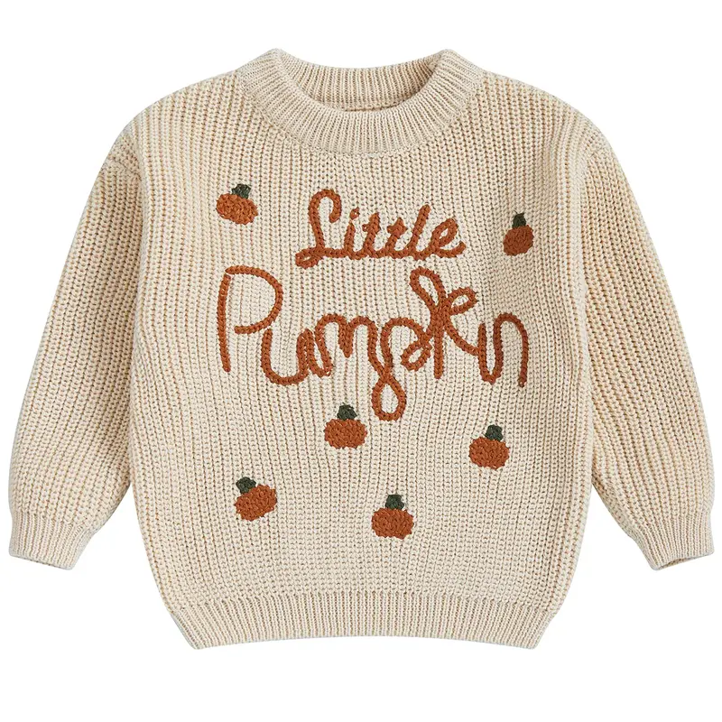 Toddler Baby Girls Halloween Knit Sweater Little Pumpkin Long Sleeve Pumpkin Embroidery Knitwear Tops