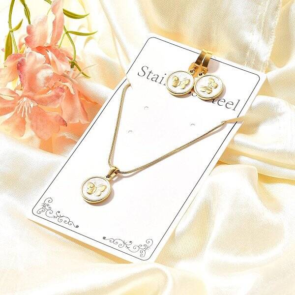 304 Stainless Steel Enamel Pendant Necklaces & Hoop Earring Set for Women