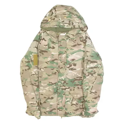 Fleece Lined Mens Military Jacket Green Hooded Camouflage M
