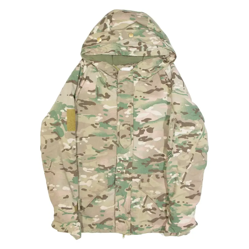 Fleece Lined Mens Military Jacket Green Hooded Camouflage M