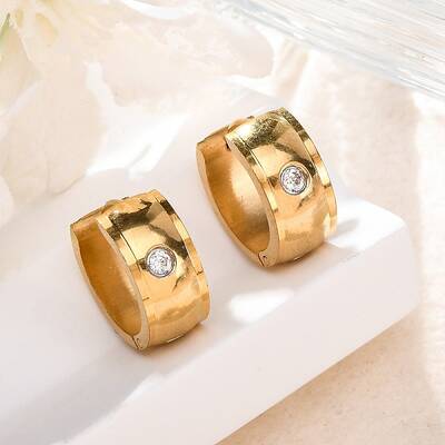 304 Stainless Steel with Cubic Zirconia Polishing effect Hoop Earrings