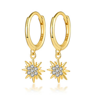 925 Sterling Silver Micro Pave Cubic Zirconia Dangle Hoop Earrings