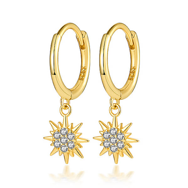 925 Sterling Silver Micro Pave Cubic Zirconia Dangle Hoop Earrings