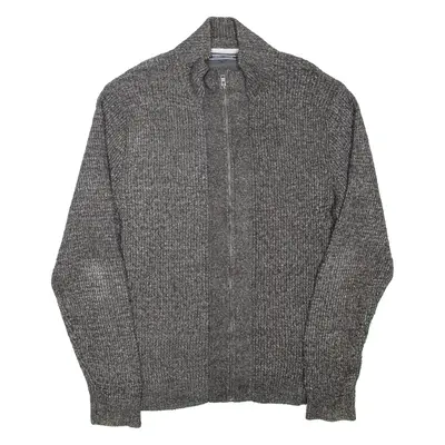 TOMMY HILFIGER Mens Heavy Knit Jumper Grey High Neck Chunky Knit XL