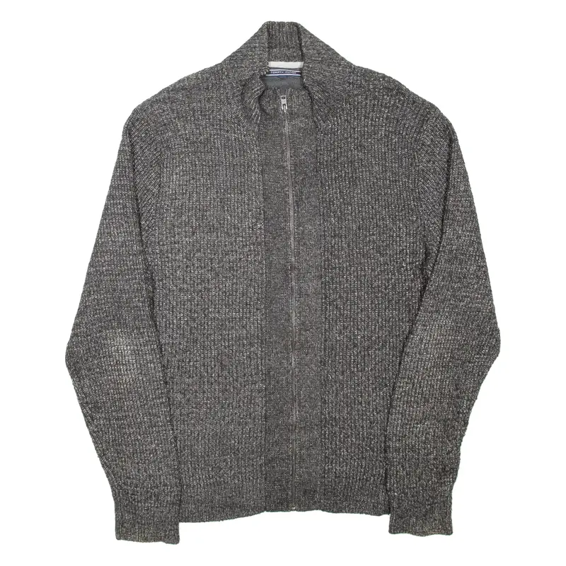 TOMMY HILFIGER Mens Heavy Knit Jumper Grey High Neck Chunky Knit XL