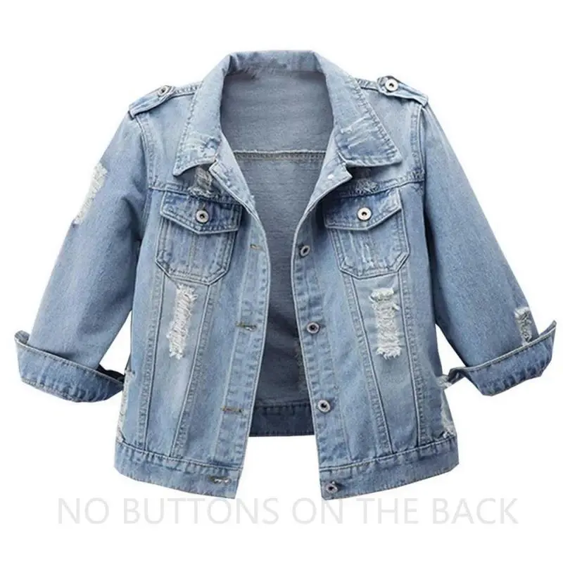 Women’s 3/4 Sleeve Washed Denim Jackets Distressed Light Cropped Jean Jackets Coats Casual Womenswear