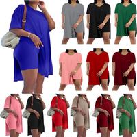 Difanlv Plus Size 2 Piece Outfits for Womens Short Sleeve Tunic Tops and Skinny Biker Shorts Sets Tracksuits  Bodycon,Comfort...