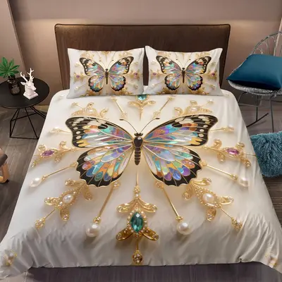 Stunning Large Butterfly Print Duvet Cover Set, Includes One or Two Pillowcases, Made of Polyester Fabric, Bedding for Home D...