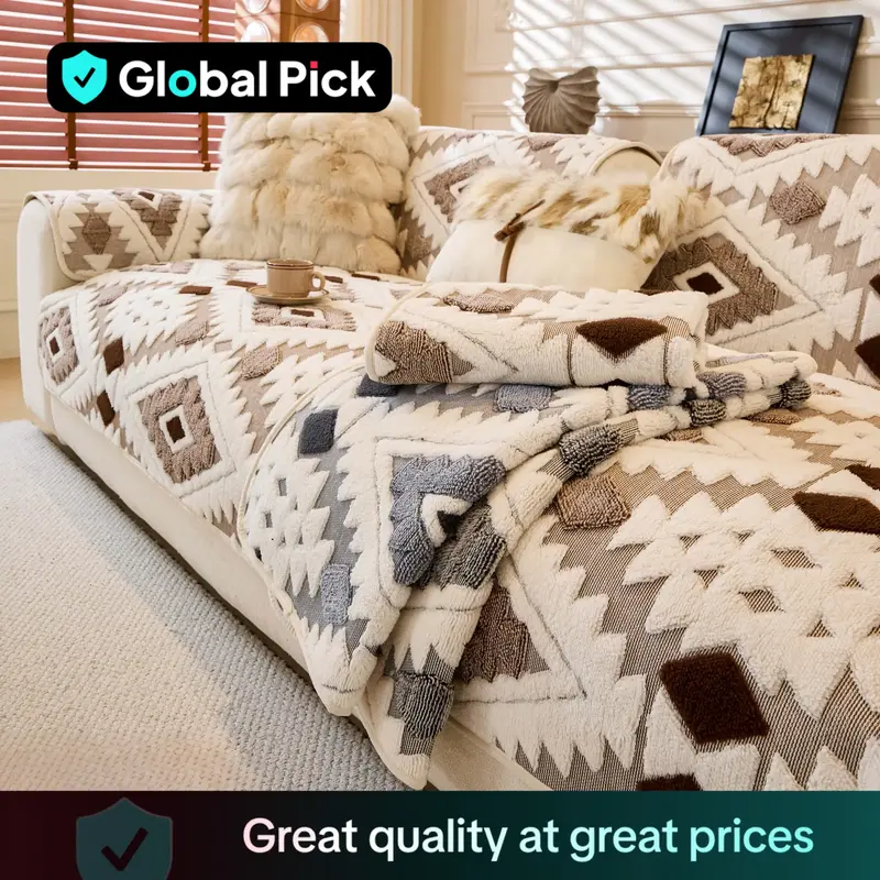 Boho Style Geometric Pattern Sofa Cover, 1 Count Soft Comfortable Sofa Cushion, Dustproof Sofa Cover for Home Living Room Bed...