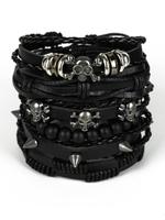 Punk Style Skull & Rivet Design Bangle Bracelet, Goth Braided & Beaded Bracelet for Both Men & Women, Trendy All-match & Exqu...