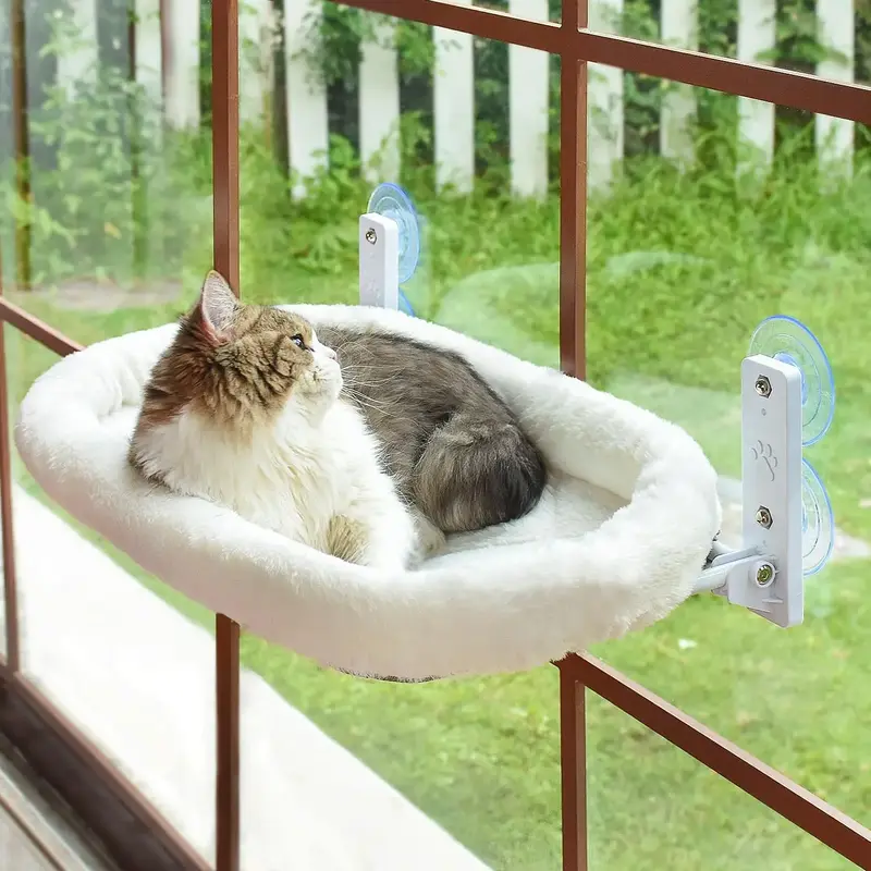 Cordless Cat Window Perch, Cat Hammock for Window with 4 Strong Suction Cups, Solid Metal Frame and Soft Cover, Cat Beds for ...