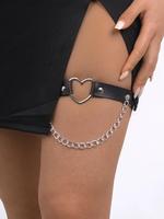 Women's Punk Style Heart Design Thigh Chain, Fashionable Pu Leather Thigh Belt, Elasticity Body Jewelry for Party, Daily Clot...