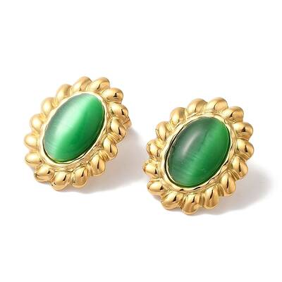 Oval Golden Ion Plating(IP) 304 Stainless Steel Stud Earrings for Women